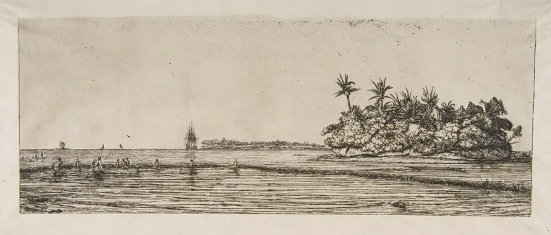 Océanie: Îlots à Uvea (Wallis): Pêche aux Palmes, 1845 (Oceania: Fishing, near islands with palms in the Uea or Wallis Group, 1845), from "The Voyage to New Zealand (1842–46)" Wall Art by Charles Meryon - High-Resolution Digital Print