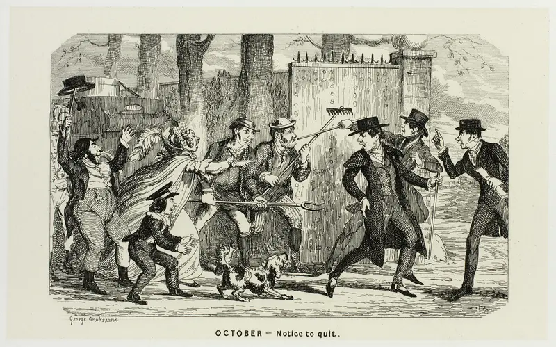 October - Notice to Quit from George Cruikshank's Steel Etchings to The Comic Almanacks: 1835-1853 Wall Art by George Cruikshank - High-Resolution Digital Print