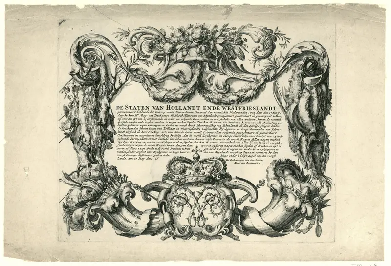 Octrooi verleend door de Staten van Holland en West-Friesland voor een kaart van het Hoogheemraadschap van Rijnland Wall Art by Romeyn de Hooghe - High-Resolution Digital Print