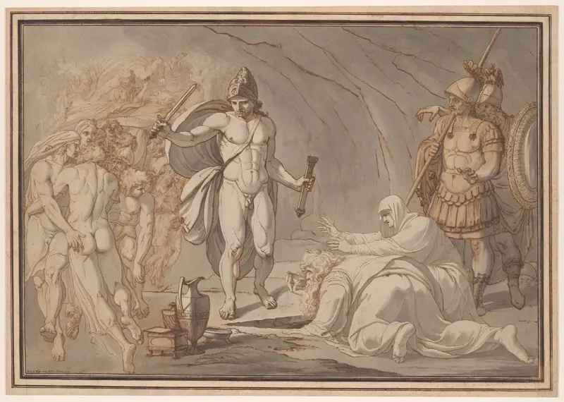 Odysseus, at the Doors of Hades, Meets the Shades of Tiresias and Anticlea Wall Art by Johann Heinrich Lips - High-Resolution Digital Print