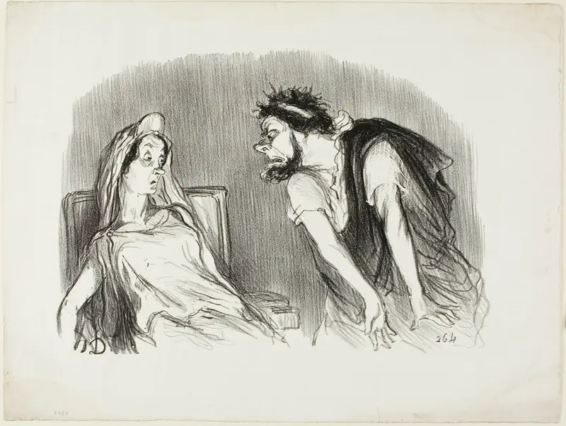 Oedipe. “- When my sword cut into his bleeding heart - You are trembling Madame - It was then that the world was falling apart,” plate ten from Physionomies tragiques
