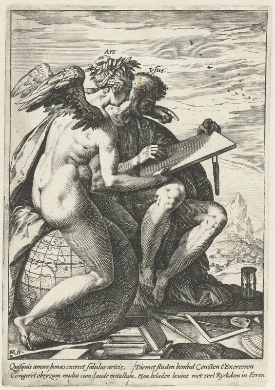 Oefening en Kunst (Ars / Usus) Wall Art by Hendrick Goltzius - High-Resolution Digital Print