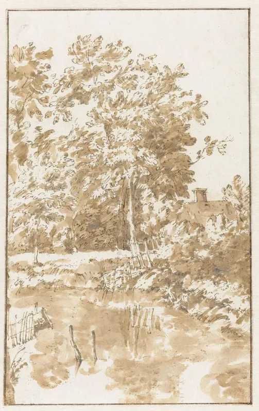 Oever van een water, met bomen en een huis Wall Art by Jan de Bisschop - High-Resolution Digital Print