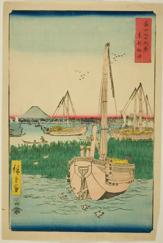 Off Tsukuda Island in the Eastern Capital (Toto Tsukuda oki), from the series "Thirty-six Views of Mount Fuji (Fuji sanjurokkei)"