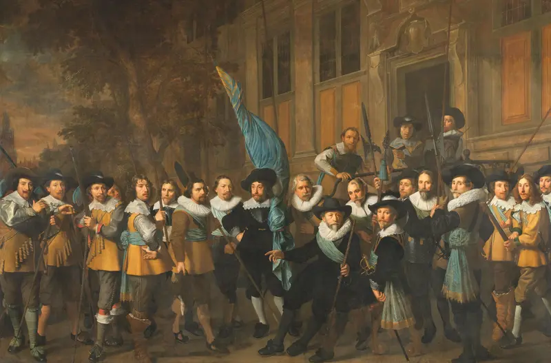 Officers and Other Civic Guardsmen of the IVth District of Amsterdam, under the Command of Captain Jan Claesz van Vlooswijck and Lieutenant Gerrit Hudde Wall Art by Nicolaes Eliasz Pickenoy - High-Resolution Digital Print