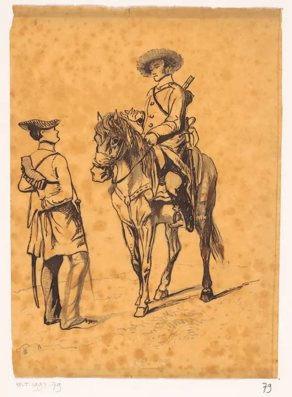 Officier te paard in gesprek met een soldaat Wall Art by Johannes Tavenraat - High-Resolution Digital Print