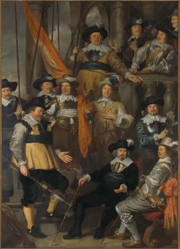 Officieren en andere schutters van wijk XVIII in Amsterdam onder leiding van kapitein Albert Dircksz Bas en luitenant Lucas Pietersz Conijn Wall Art by Unknown - High-Resolution Digital Print