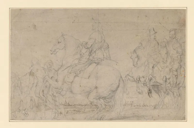 Officieren te paard, in de verte een stad Wall Art by Unknown - High-Resolution Digital Print
