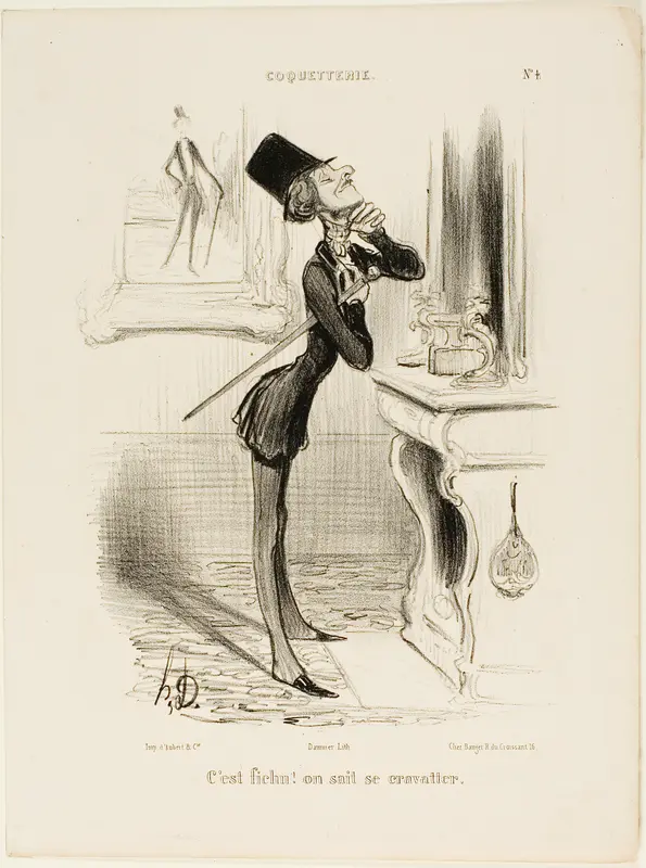 “Oh blast! I don't seem to be able to tie a knot!” plate 4 from Coquetterie