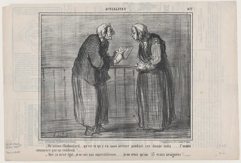 Oh! mame Chaboulard,... qu'est ce qu'y va nous arriver pendant ces douze mois..., from "Actualités" Wall Art by Honoré Daumier - High-Resolution Digital Print