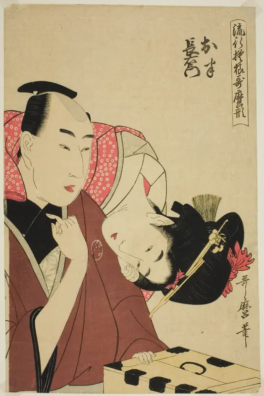 Ohan and Choemon, from the series "Fashonable Patterns in Utamaro Style (Ryuko moyo Utamaro-gata)"