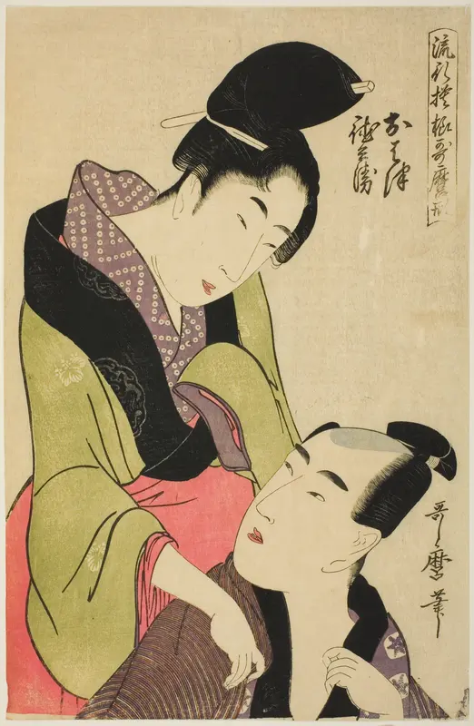 Ohatsu and Tokubei, from the series "Fashionable Patterns in Utamaro Style (Ryuko moyo Utamaro-gata)"