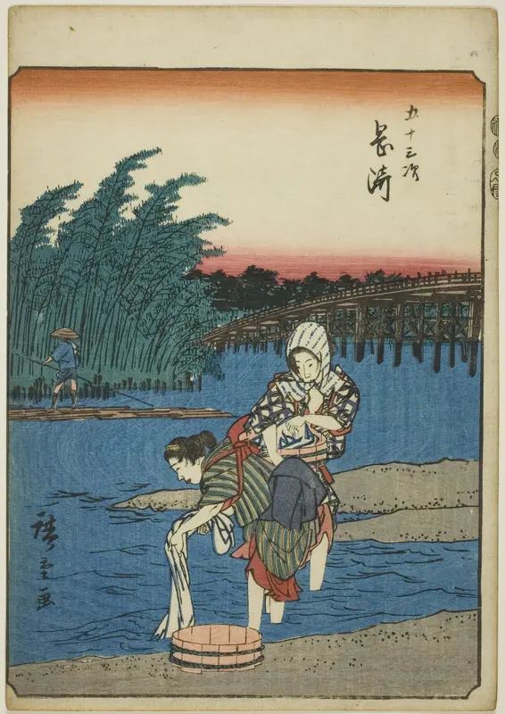 Okazaki, from the series "Fifty-three Stations [of the Tokaido] (Gojusan tsugi)," also known as the Figure Tokaido (Jinbutsu Tokaido)