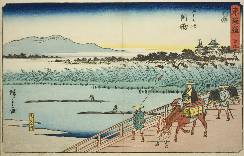 Okazaki: Yahagi River (Okazaki, Yahagigawa)—No. 39, from the series "Fifty-three Stations of the Tokaido (Tokaido gojusan tsugi)," also known as the Reisho Tokaido