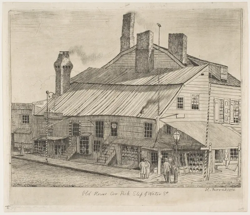 Old House, Corner of Peck Slip and Water Street, from "Scenes of Old New York" Wall Art by Henry Farrer - High-Resolution Digital Print