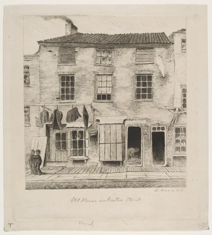 Old House in Rector Street, from "Scenes of Old New York" Wall Art by Henry Farrer - High-Resolution Digital Print