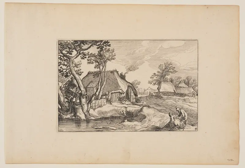 Old Man and Woman Resting at a Pond, from Landscapes (Verscheyden aerdige Lanthuysen...)