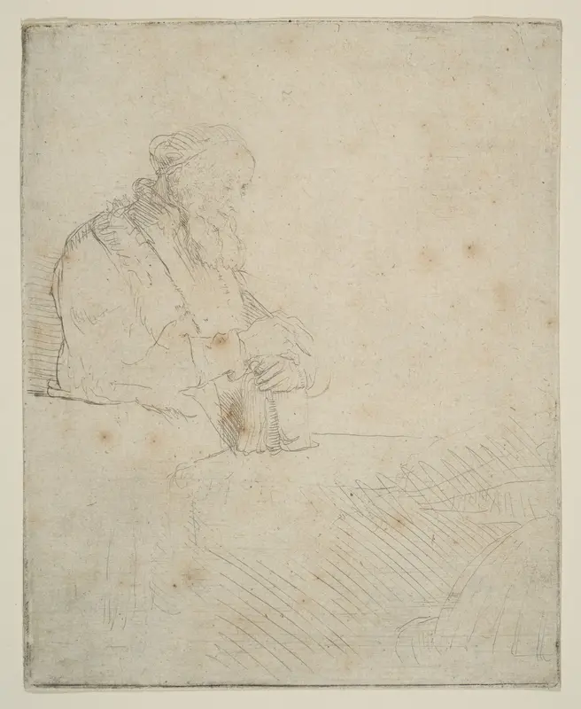 Old Man in Meditation, Leaning on a Book Wall Art by Rembrandt (Rembrandt van Rijn) - High-Resolution Digital Print