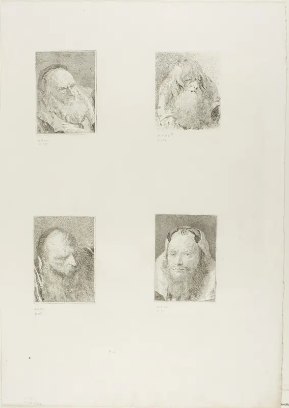 Old Man in Three Quarter View, Old Man with a Beard and Long Hair, Old Man with a Beard, and Old Man with a Beard Wall Art by Giovanni Domenico Tiepolo - High-Resolution Digital Print