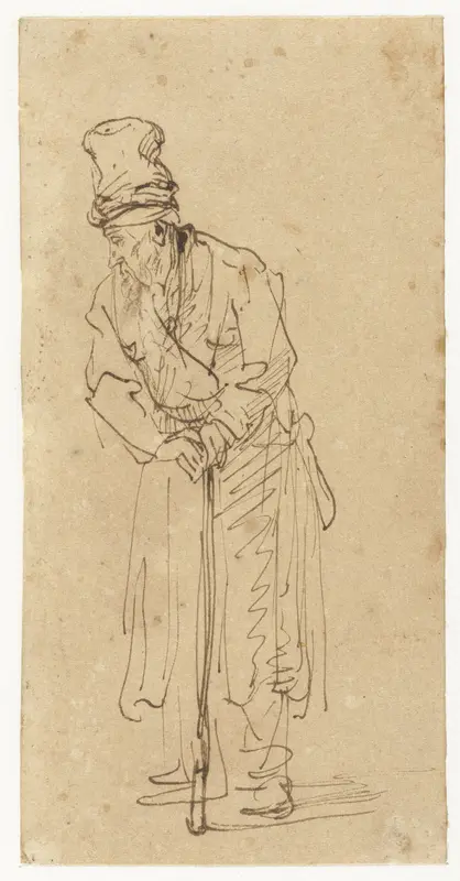 Old Man Leaning on a Stick Wall Art by Unknown - High-Resolution Digital Print