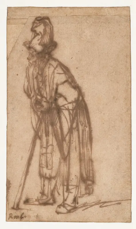 Old Man Leaning on a Stick Wall Art by Rembrandt (Rembrandt van Rijn) - High-Resolution Digital Print