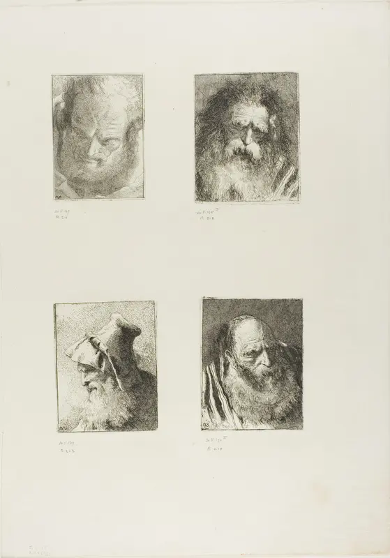 Old Man Looking Downwards, Old Man Seen from the Front, Profile of an Old Man with a Beard, Old Man in a Striped Robe Wall Art by Giovanni Domenico Tiepolo - High-Resolution Digital Print
