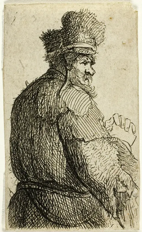 Old Man Seen from Behind, Profile Right: Half-Figure Wall Art by Rembrandt van Rijn - High-Resolution Digital Print