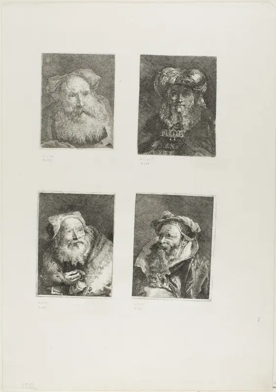 Old Man with a Beard, Old Man in the Manner of Rembrandt, Old Man with a Bracelet, Old Man with a Beard Wall Art by Giovanni Domenico Tiepolo - High-Resolution Digital Print