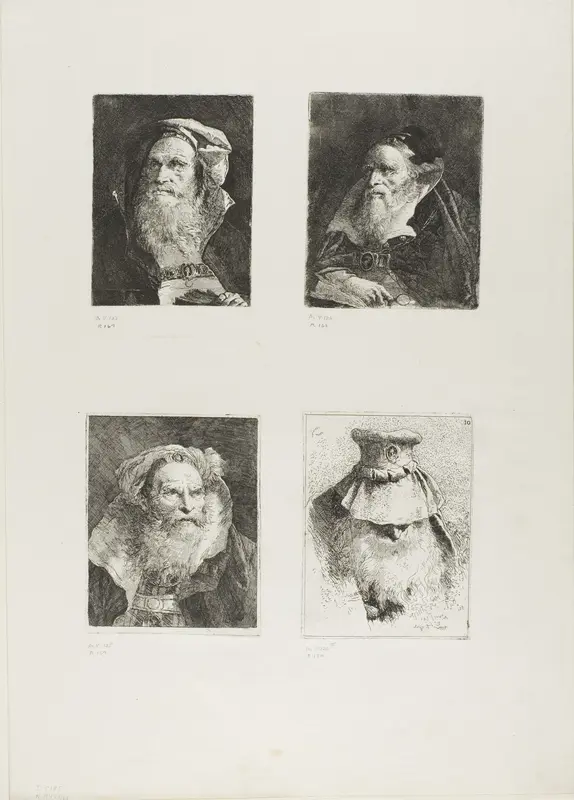 Old Man with a Book, Old Man with a Magnifying Glass, Old Man Meditating, Old Man with a Large Hat Wall Art by Giovanni Domenico Tiepolo - High-Resolution Digital Print