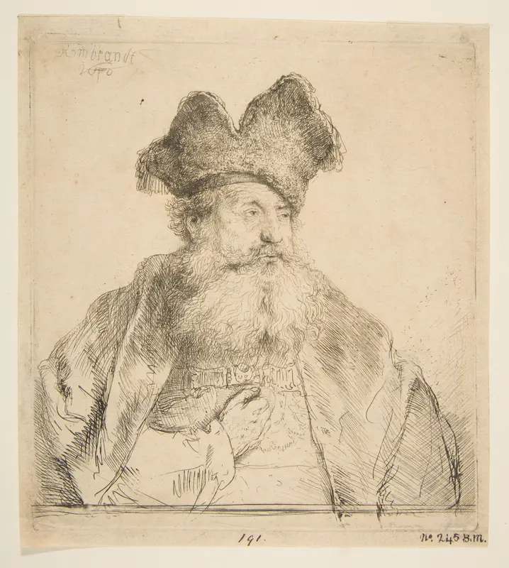 Old Man with a Divided Fur Cap Wall Art by Rembrandt (Rembrandt van Rijn) - High-Resolution Digital Print