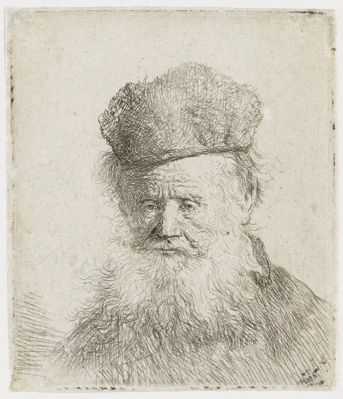Old Man with a Fur Cap and Flowing Beard Wall Art by Rembrandt van Rijn - High-Resolution Digital Print