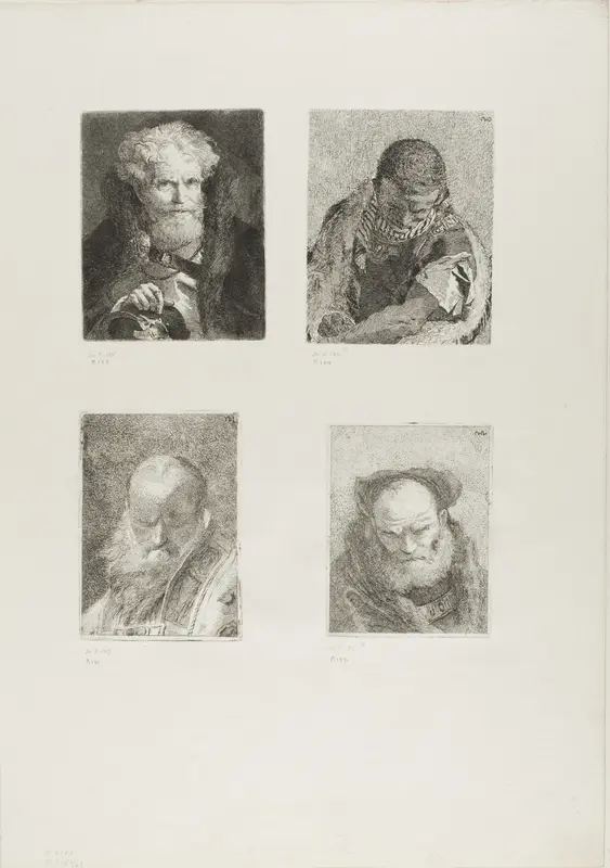 Old Man with a Helmet, Young Moor, Old Man with a Bare Head, Old Man with a Beard Wall Art by Giovanni Domenico Tiepolo - High-Resolution Digital Print