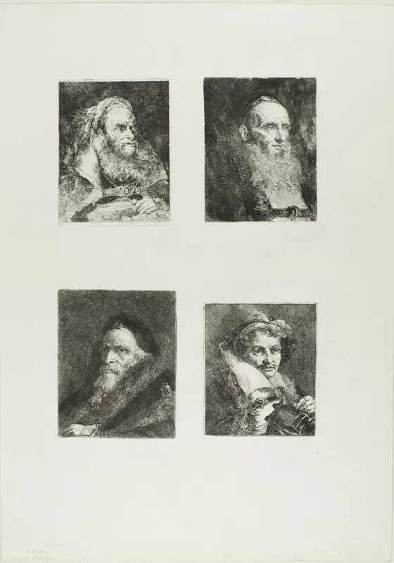 Old Man with an Open Book, Old Man with a Beard, Old Man with a Glove on His Hand, Man with a Moustache Wall Art by Giovanni Domenico Tiepolo - High-Resolution Digital Print