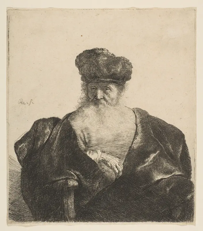 Old Man with Beard, Fur Cap, and Velvet Cloak Wall Art by Rembrandt (Rembrandt van Rijn) - High-Resolution Digital Print