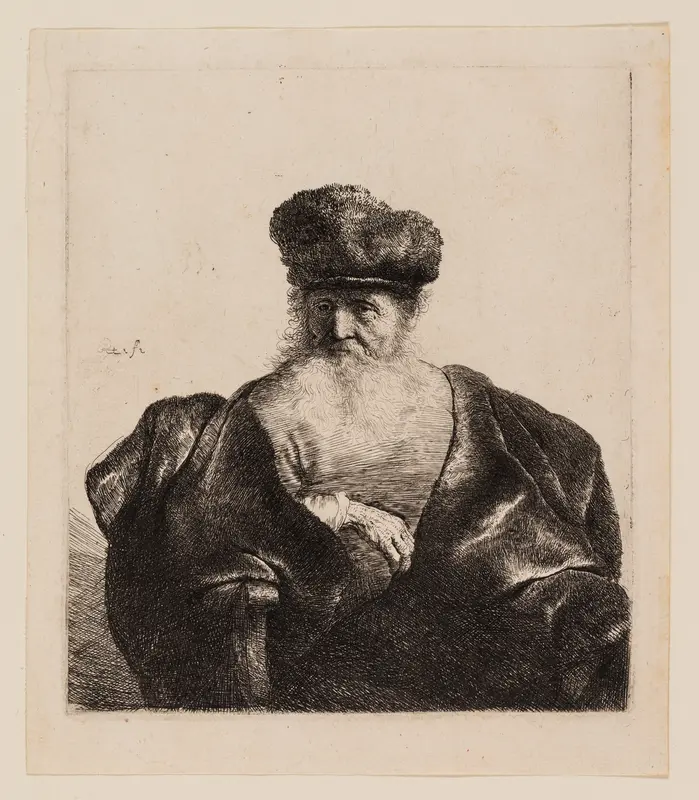 Old Man with Beard, Fur Cap, and Velvet Cloak Wall Art by Rembrandt van Rijn - High-Resolution Digital Print