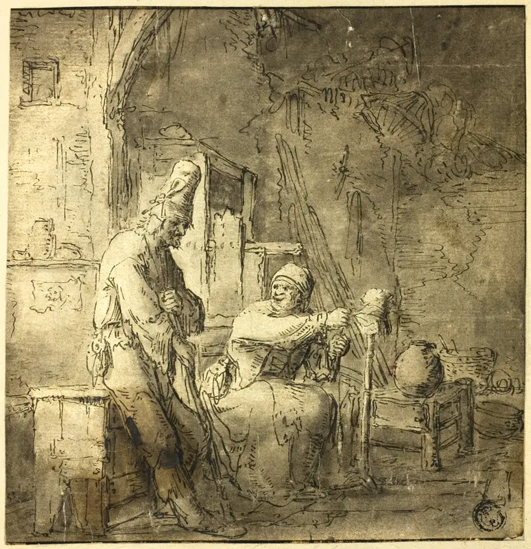 Old Peasant Couple in Cottage Wall Art by Adriaen van Ostade - High-Resolution Digital Print