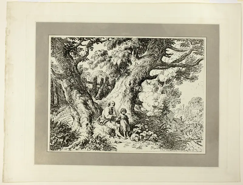 Old Trees with Old Man, a Girl, and a Dog, from the first issue of Specimens of Polyautography