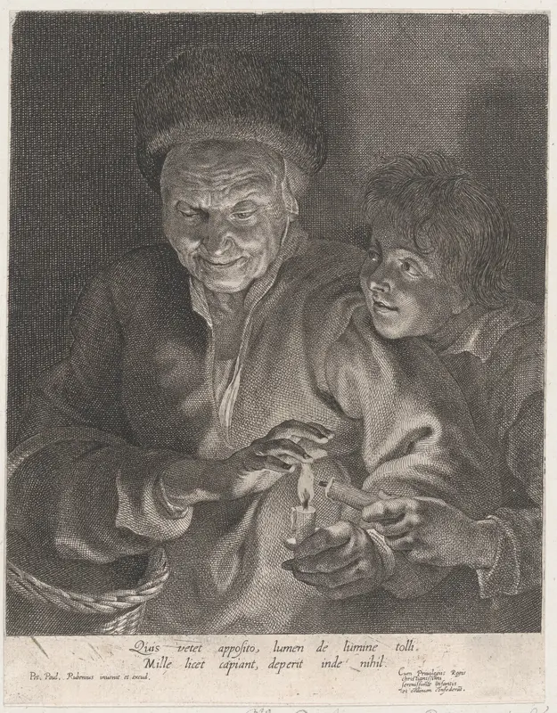 Old woman and a boy with candles Wall Art by Paulus Pontius - High-Resolution Digital Print
