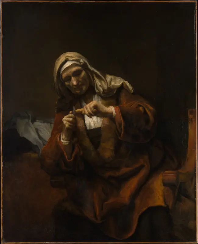 Old Woman Cutting Her Nails Wall Art by Rembrandt (Rembrandt van Rijn) - High-Resolution Digital Print