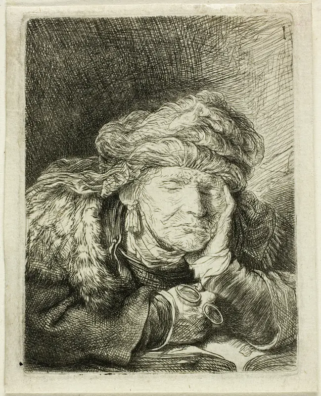 Old Woman Sleeping Wall Art by Rembrandt van Rijn - High-Resolution Digital Print