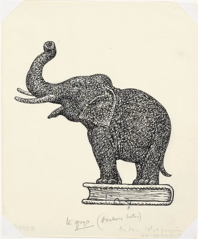 Olifant op boek (schets) Wall Art by Leo Gestel - High-Resolution Digital Print