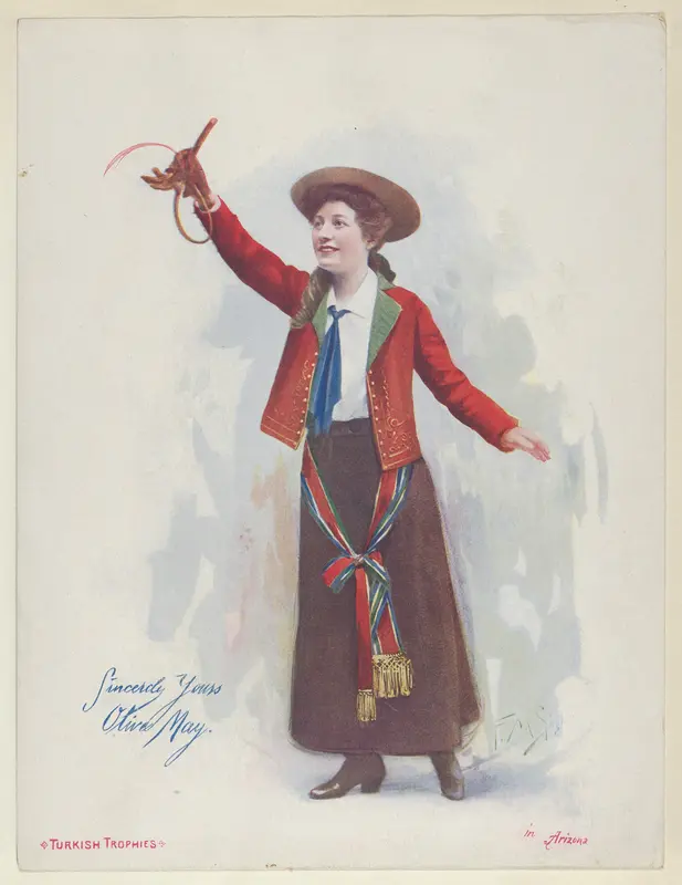 Olive May in Arizona, from the Actresses series (T1), distributed by the American Tobacco Co. to promote Turkish Trophies Cigarettes Wall Art by Frederick Moladore Spiegle - High-Resolution Digital Print