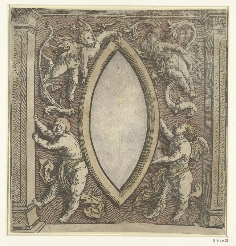 Omlijsting met vier putti Wall Art by Unknown - High-Resolution Digital Print