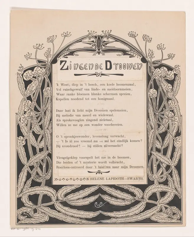 Omlijsting voor het gedicht 'Zingende Droomen' van Hélène Lapidoth-Swarth Wall Art by Unknown - High-Resolution Digital Print