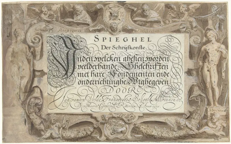 Omlijsting voor titelblad van Jan van de Velde's Spieghel Der Schrijfkonste Wall Art by Karel van Mander (I) - High-Resolution Digital Print