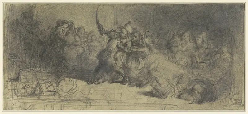 Omstanders proberen een gevecht tussen twee mannen te sussen Wall Art by Eugène François de Block - High-Resolution Digital Print