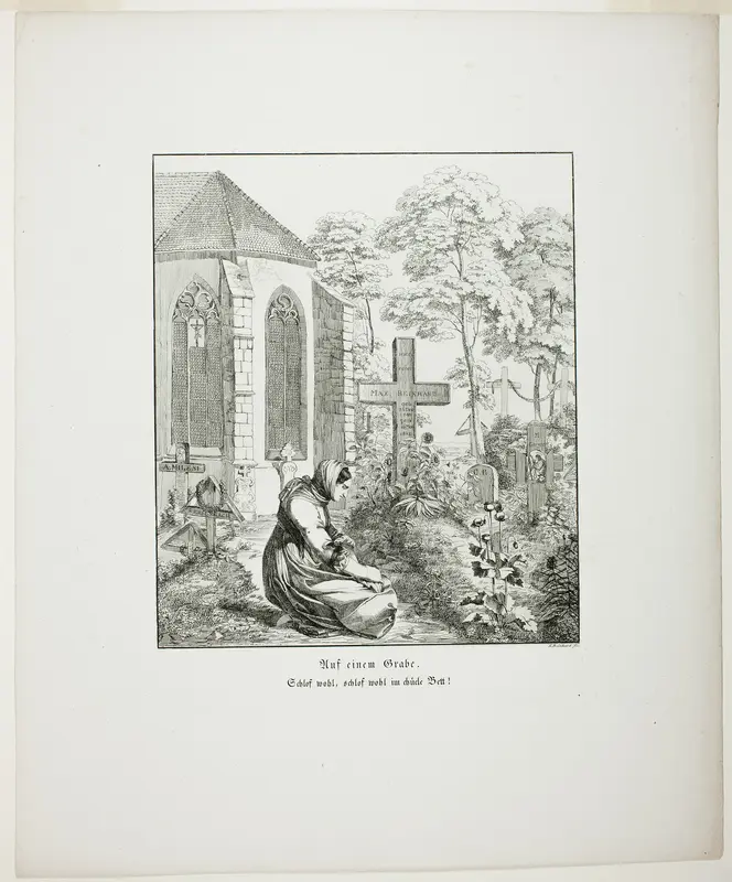 On a Grave, plate nine from Zehn Blätter zu Hebels Alemannischen Gedichten Wall Art by Sophie Reinhard - High-Resolution Digital Print