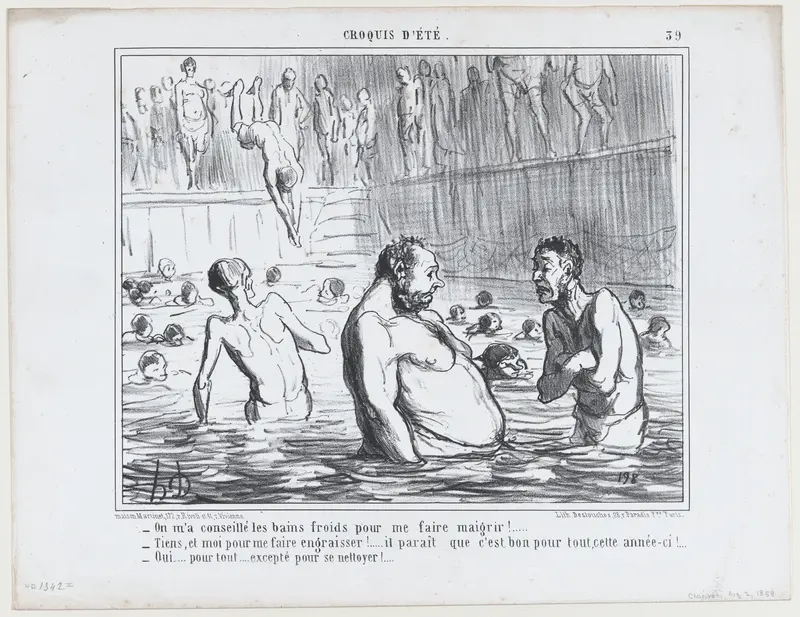 On m'a conseillé les bains froids pour me faire maigrir!..., from Croquis d'Été, published in Le Charivari, August 2, 1858 Wall Art by Honoré Daumier - High-Resolution Digital Print