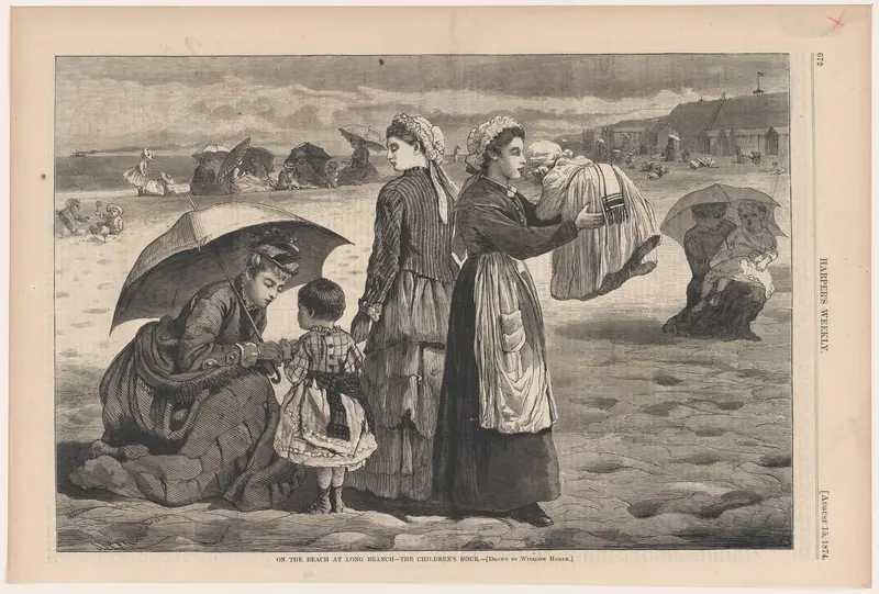 On the Beach at Long Branch – The Children's Hour (from "Harper's Weekly," Vol. XVIII) Wall Art by Winslow Homer - High-Resolution Digital Print