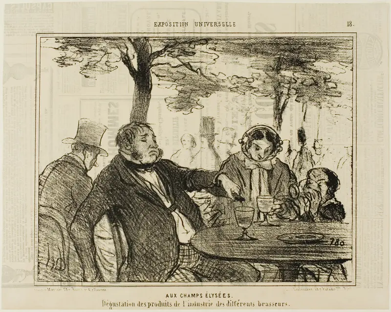 On the Champs-Elysées. Tasting of the industrial products of different brewers, plate 18 from L'exposition Universelle